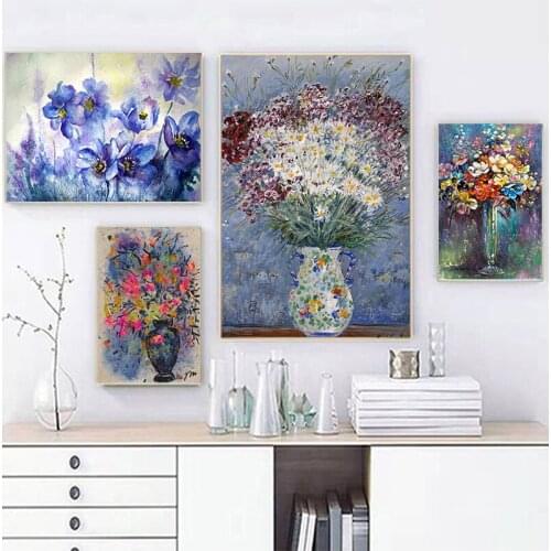 Abstract Flower in a Vase Orchid Canvas Painting Print on Canvas Wall Art Picture Poster Living Room Home Decor