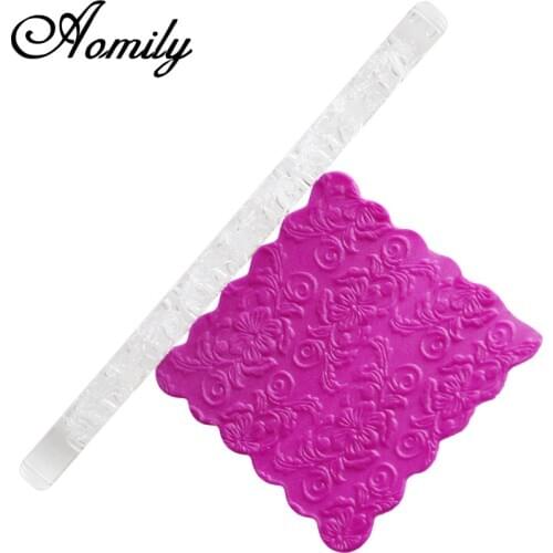 Aomily Acrylic Rolling Pin Flower Vine Fondant Cake Decorating Impression Rolling Pin Pastry Roller Embossing Baking Accessories