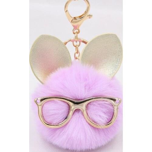 Fox Owl Ear Bag Car Pendant Ball Keychain Animal Glasses Handbag Key Chains Charm Fluffy Pompom Key Chain Fashion Accesories
