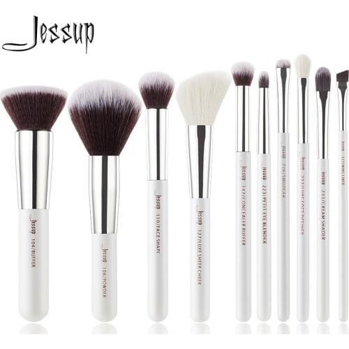 Jessup Brand Pearl White/Silver Professional Makeup Brushes Set Make up Brush Tools kit Foundation Powder Buffer Cheek Shader