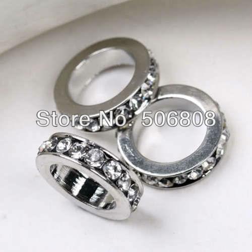 100PCS Clear Crystal Rhinestone Spacer Big Hole European Loose Beads Fit Charm Bracelet / Snake Chains Jewelry Findings 10 x 3mm