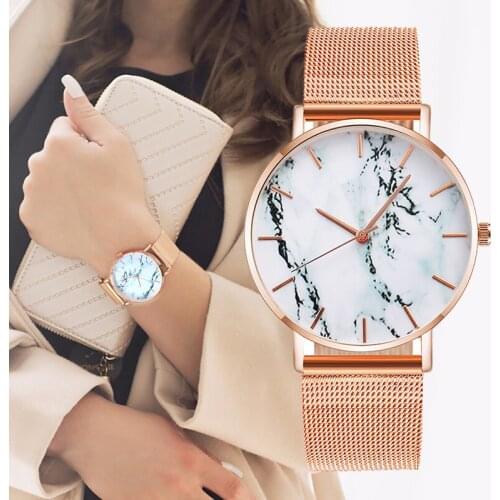 Fashion Rose Gold Mesh Band Creative Marble Female Wrist Watch Luxury Women Quartz Watches Gifts Relogio Feminino Drop Shipping