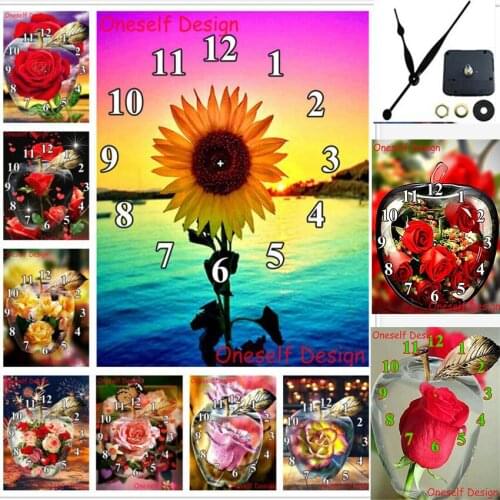 Flower 5d diamond painting with Mechanical clock 5d diamond embroidery clock diamond mosaic sale home decortion wall sticker