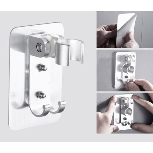 Strong Adhesive 90° Aluminum Wall Gel Mounted Shower Head Holder Adjustable Bathroom Accessories Stand Bracket