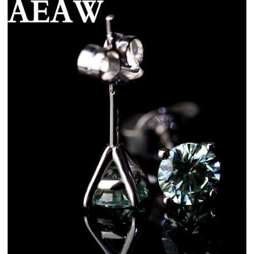 F VVS Round Cut Total 2.0ctw Diamond Test Passed Green and White Moissanite 18K Gold Plated 925 Silver Earring Jewelry Gifts