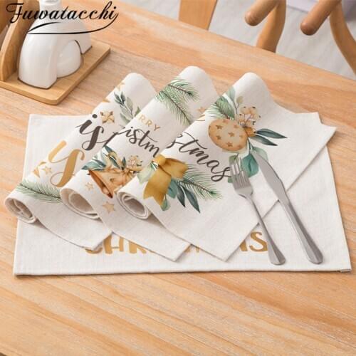Fuwatacchi Christmas Decor Dining Table Placemats Linen Non-slip Mats Kitchen Decorative Tableware Pad Coaster Xmas Cork Napkins