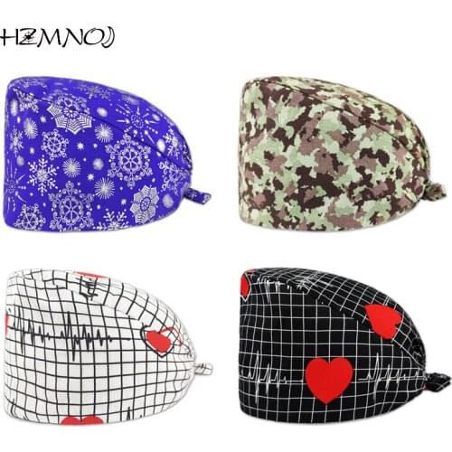 Pattern Printing Beauty Scrub Cap 100% Cotton Breathable Cartoon Printing Surgical Cap Laboratory Work Cap Private Customization