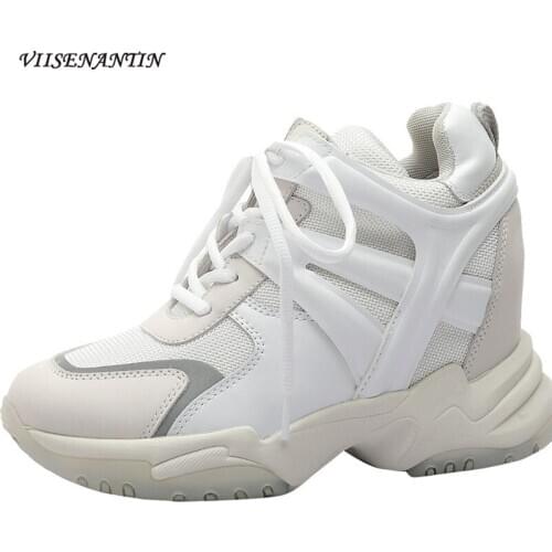 Star Same Real Leather Colorful Luminous White Womens Height Increase Spoprt Daddy Shoes Flat Platform Wedges Casual Sneakers