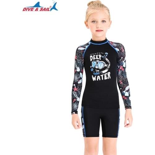 Boys Girls Two Piece Rash Guard Swimsuits Kids Long Sleeve Sunsuit Swimwear Sets Rashguards Sun UV Protection UPF50