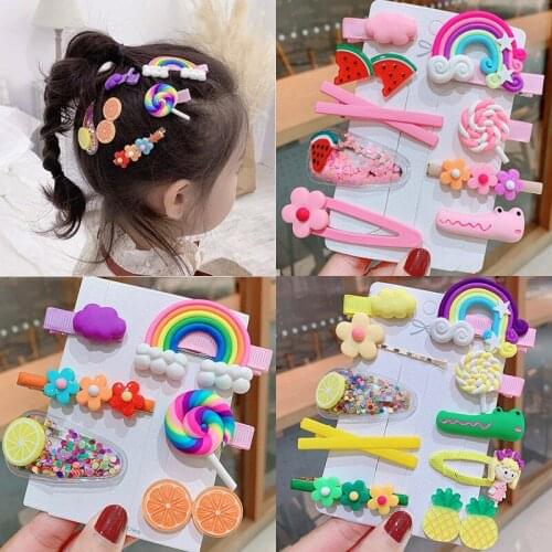 2022 Set Cute Children Cartoon Bow Color Girl Baby Bangs Clip Side Clip Girl Baby Geometry Bb Clip Hair Accessories Headwear