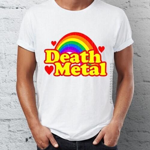 Men 100% Cotton T Shirt Adult Death Metal Funny Rainbow Awesome T-shirts Guys Graphic Tops & Tees