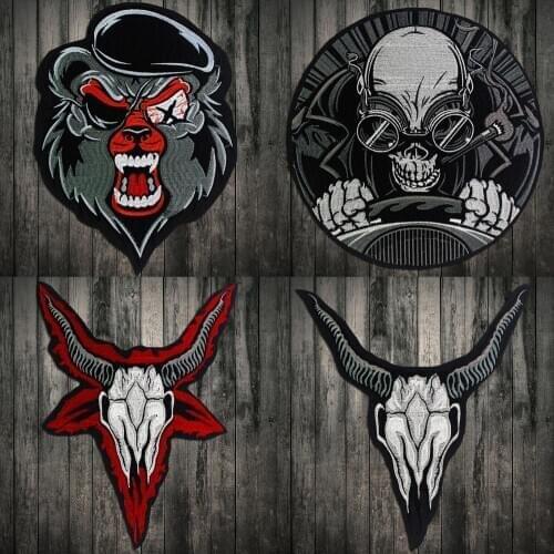 Rider Skull Fast Live Hard Large Embroidery Iron on Applique sheep head Patch for Clothing Accessories Motorcycle DIY 3D Badge