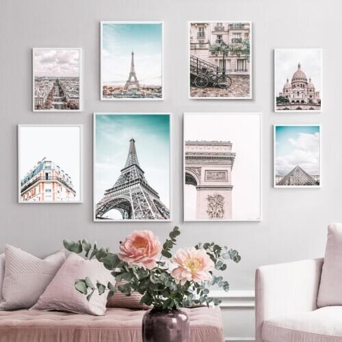 Paris Tower Famous City Buildings Bicycle Wall Art Canvas Painting Nordic Posters And Prints Wall Pictures For Living Room Decor