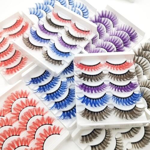 2021 New 5pairs purple color false eyelashes fake lashes long makeup 3d mink lashes extension eyelash mink eyelashes for beauty