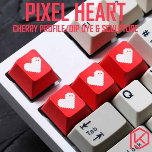 Novelty cherry profile dip dye and sculpture pbt keycap for mechanical keyboard laser etched legends pixel heart black red white