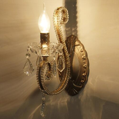 New Luxury Crystal LED Wall Lamp Country Vintage Wall Sconces Creative Bedside Lamps Fixtures For Home Lightings Bar Cafe