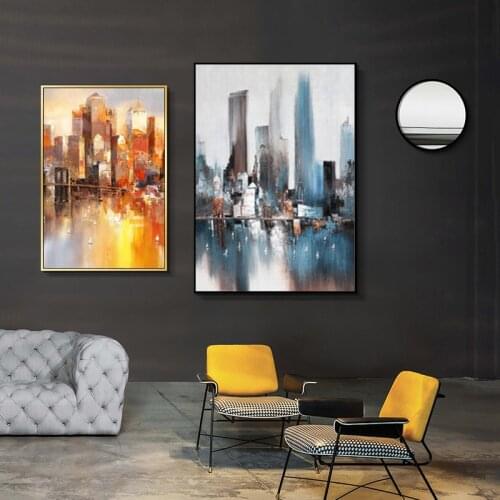 Orange Cityscape Abstract Painting Modern Art Picture, Living Room Modern Cuadros Canvas Art High Quality