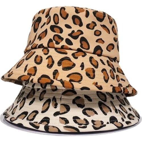 Bucket-Hats Leopard Print Men Women Fisherman Cat Cotton Fashion Anti-sun Bob Chapeau Femme Panama Hat Travel Beach Cap