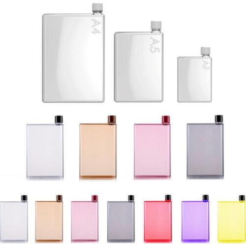 Creative A5 A6 420ml 380ml Rectangle Water Bottle Outdoor Portable Flat Plastic Drinking Bottle Summer Cool Drinkware