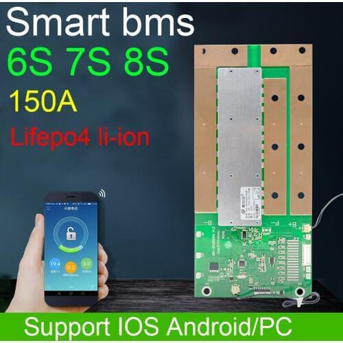 Smart 8S 7S 6S BMS 24V 150A 18650 Lifepo4 li-ion Lithium battery protection board balance inverter Liion Bluetooth APP control