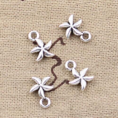 50pcs Charms Double Sided Lovely Starfish Star 11x8mm Antique Silver Color Pendants Making DIY Handmade TibetanJewelry