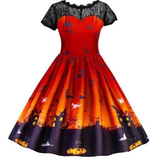 Drop Shipping Fashion Halloween Lace Short Sleeve Vintage Gown Evening Party Dress Halloween Party girls dress Party Costume