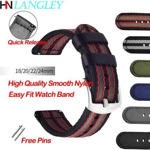 General Quick Release NATO Watch Band 18mm 20mm 22mm 24mm Double Layers Canvas High Quality Silk Smooth Nylon Strap WatchBands