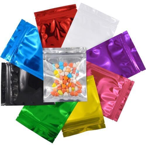 Retail 200Pcs/Lot 8.5*13cm 8 Color Multicolor Zipper Lock Aluminum Foil Resealable Valve Zip Lock Bags Food Grocery Package Bag