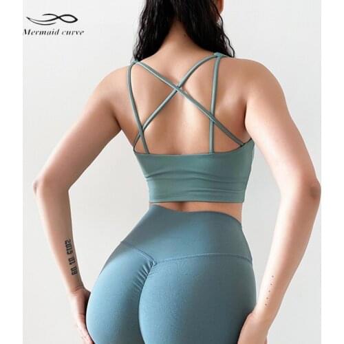 Mermaid Curve 2020 New Sports Bra Sexy Back Cross Yoga Bra Top Gym Push Up Bra Outdoor Running Shockproof Fitness Training Bras