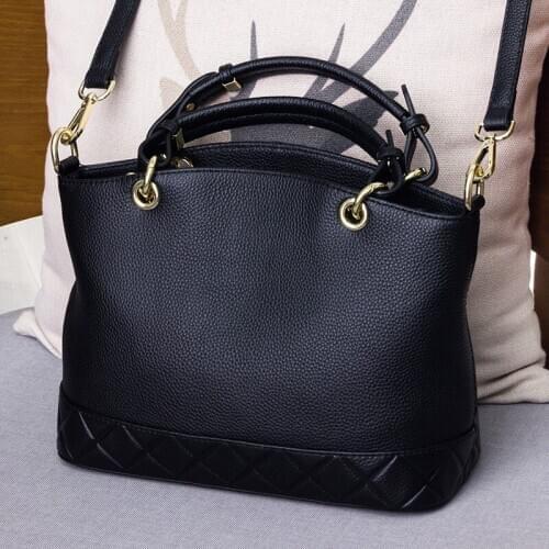 Ladies Shoulder Elegant Office Tote Handbag Red Black Women Genuine Leather Bag Fashion Splice Plaid Solid Color Crossbody Bags