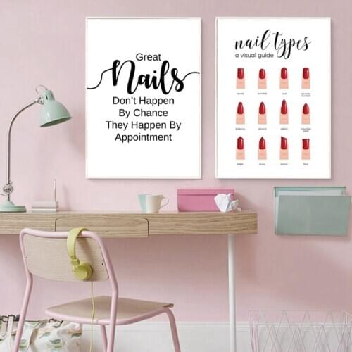 Nail Quote Print Nail Types Manicure Makeup Poster Manicurist Gift Nail Beauty Salon Wall Art Canvas Painting Girls Room Decor
