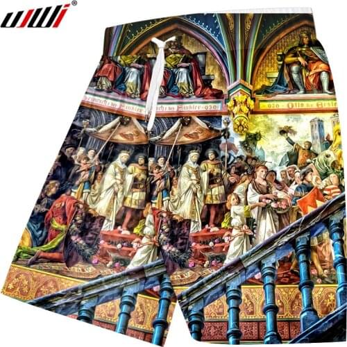 UJWI Man Summer New Leisure Beach Shorts 3D Printed church Streetwear Large Size Clothes Mens Jogger Short