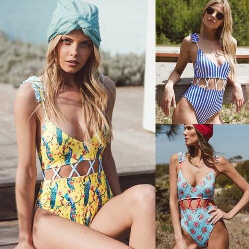 MYTENG Vintage Flora Printed One Piece Swimsuit Ruffle Frill Swimwear Women Sexy Push Up Bikinis Beachwear XL Bodysuit Monokini