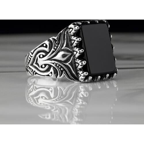 High-quality 925 Sterling Silver Onyx stone ring Jewelry Made in Turkey in a luxurious way for men with gift /rings Zircon