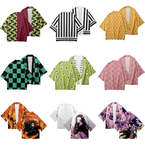 Japanese Demon Slayer Cosplay Costumes Anime Kamado Tanjirou Haori Print Kimetsu No Yaiba Coat Party Halloween Kimono