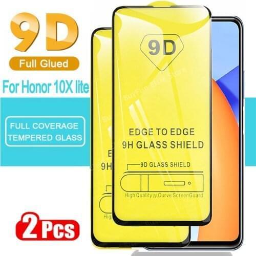2pcs 9D Full Glued Tempered Glass For Huawei Honor 10X Lite Glass DNN-LX9 Protective Screen Protector For Honr X10 9X 8X Light