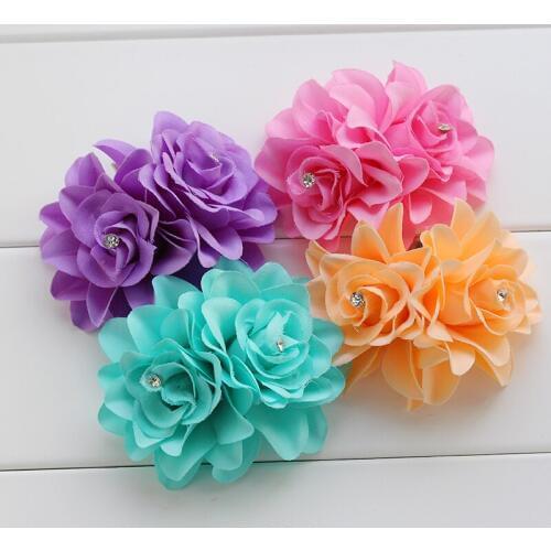 4 colors Double Flower Hair Clip with Rhinestone Bridal Wedding Hair Accessories hairpins for Girl headdress wholesale