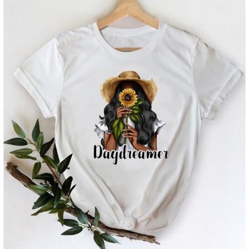 T-shirts Women 2021 Cartoon Sunflower Elegant Cute Spring Fashion Clothes Stylish Tshirt Top Lady Print Ladies Tee T-Shirt