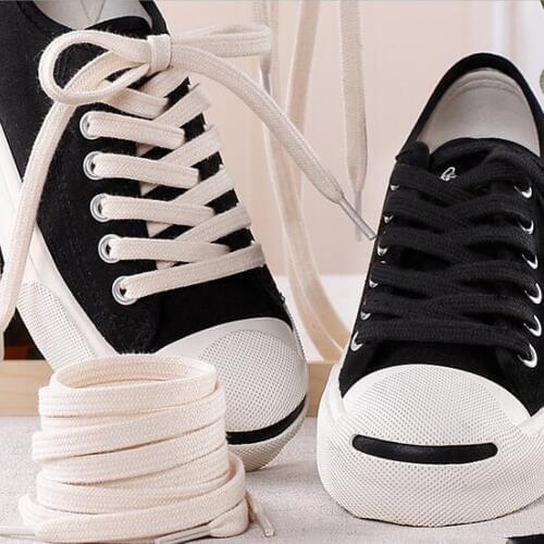 1 Pair Cotton Thick Flat Shoelaces Wide Sports Casual Shoe Lace for Sneakers 100-160cm White Black Solid Color