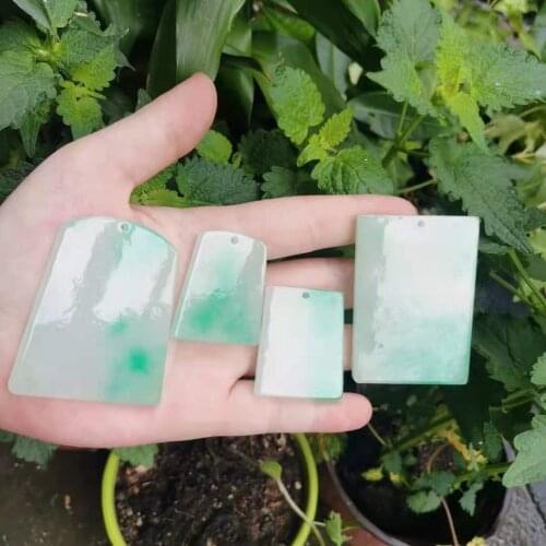 1pcs/lot Natural Jade Square Glossy Pendant Green on white Custom accessories gem jewelry bijou sieraden neacklace pendentes diy