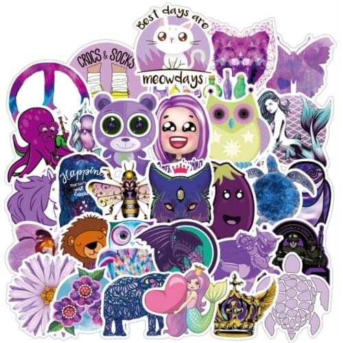 10/30/50 PCS Fresh Purple Series Graffiti Girl Cute Cartoon Toy Waterproof Guitar Skateboard Helmet Mobile Car Sticker Wholesale