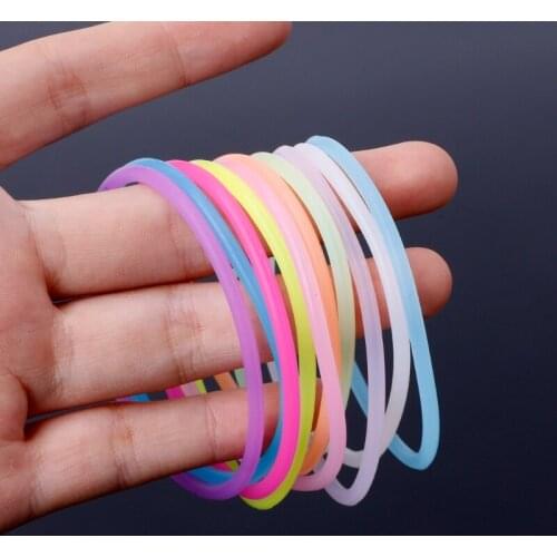 10PCS Night Luminous Bracelets Wristband Gummy Silicone DIY Rubber Hairbands