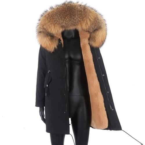 2021 Waterproof Long Parka Real Fox Fur Coat Outerwear Streetwear Warm Winter Jacket Men Natural Raccoon Fur Collar