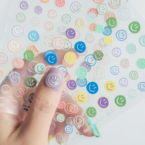 5D Nail Art Decoration Stickers For Smiley Face Colored Flowers Three-dimensional Relief New Craft 3D Nail Decals Design
