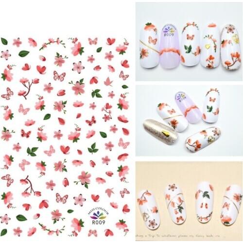 3D Nail Sticker Autumn Fashion Small Compact Adhesive Stickers Leaf Butterfly Flowers Stickers for Manicure Nail Art Decoration