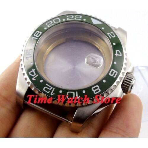 43mm Sapphire glass green ceramic bezel stainless steel Watch Case fit Miyota 8215 DG2813 ETA 2836 movement 53