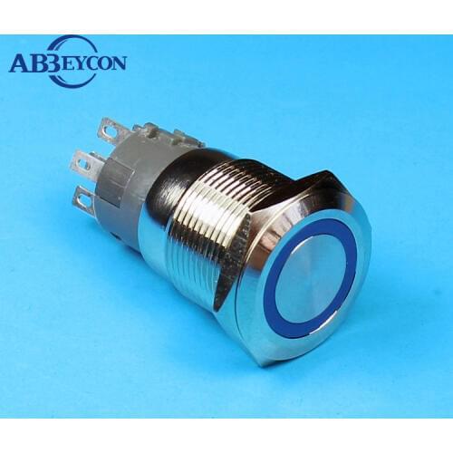 5pcs/Lot IB 1961F Momentary 2NO2NC DPDT push button switch 19mm 24v led waterproof push button