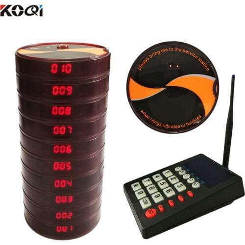 999 Channel Restaurant Pager Wireless Paging Queuing Calling System 1 Transmitter+10 Coaster Pagers Restaurant Equipments