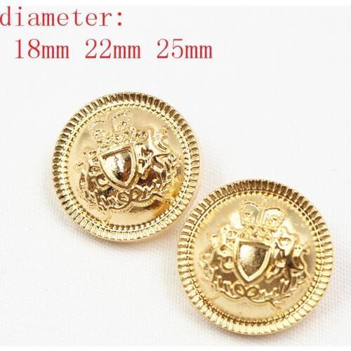 Free shipping 10pcs/Lot Dia 18/22/25mm,Gold Color,Metal British style Buttons,garment accessories DIY materials,LL-053