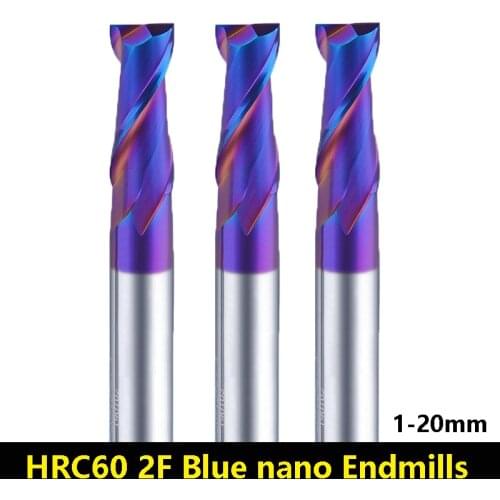 BEYOND 2 Flutes Blue Nano Tungsten Steel End Mills HRC60 Coated CNC Milling Cutter Solid Carbide CNC Endmills 1mm 2mm 3mm 4mm